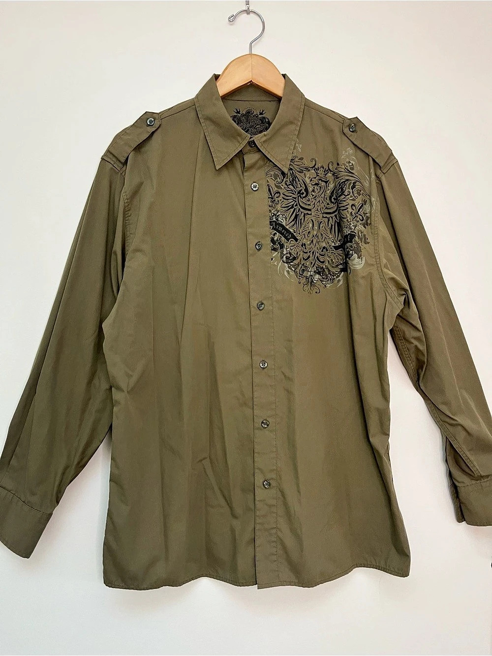 Vintage Sapphire Lounge Men's Graphic Button Down Green Like New, Large